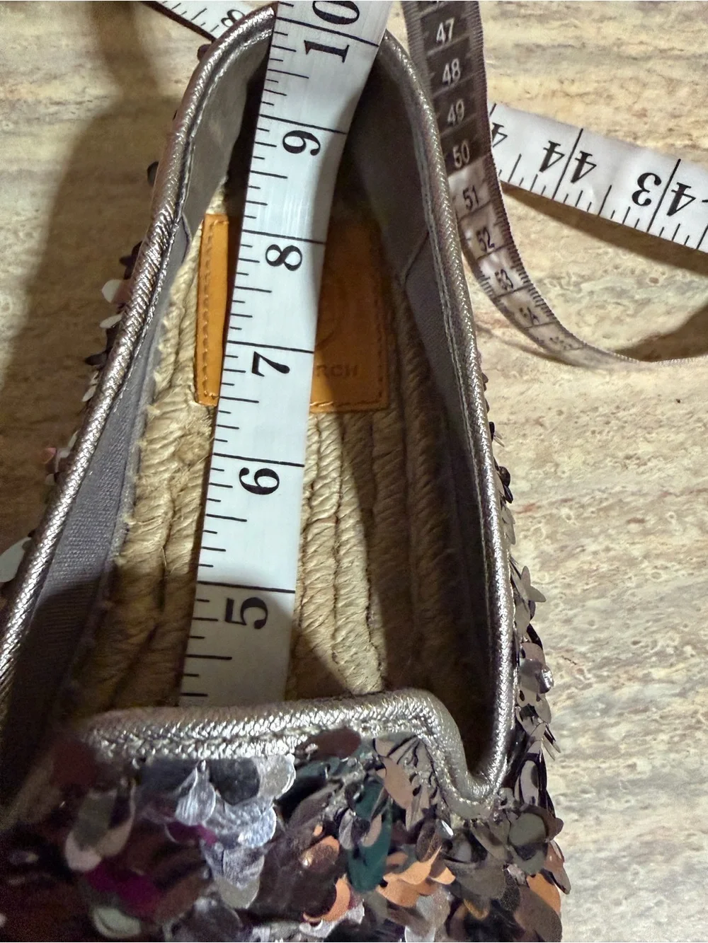 Tory Burch Silver Sequin Espadrille Flats